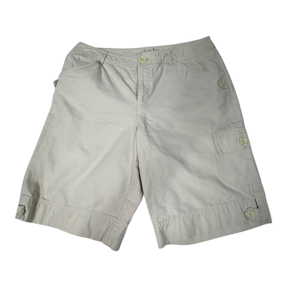 St. John's Bay Women's Beige Cotton Buttoned‎ Cargo Bermuda Shorts Size 10